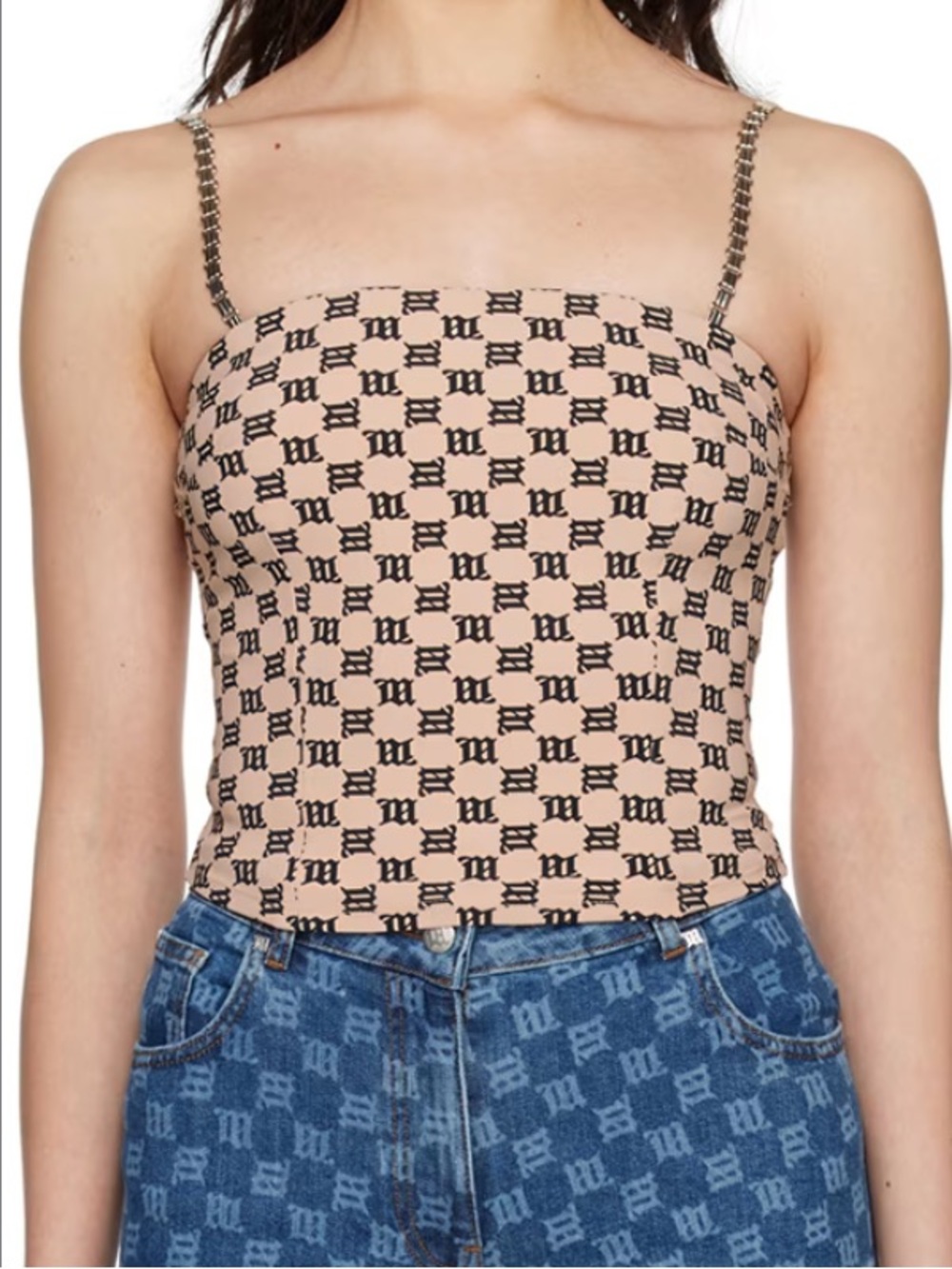 NWOT MISBHV Beige Monogram Cropped Chain-Strap Cami Top